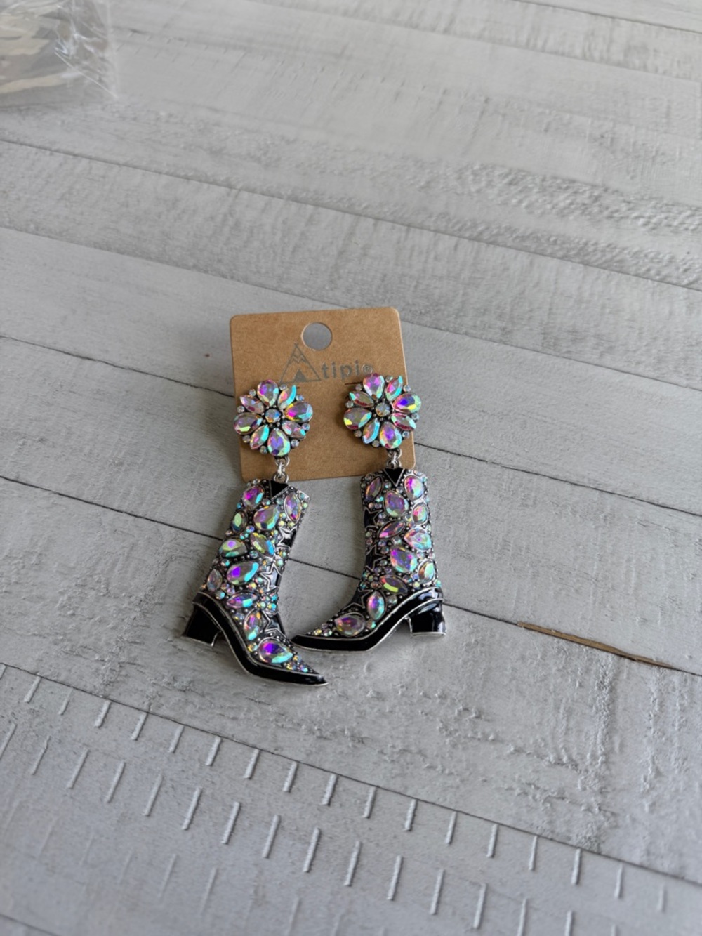 Irregular Heart Multicolor Crystal Cowboy Boot Drop Earrings